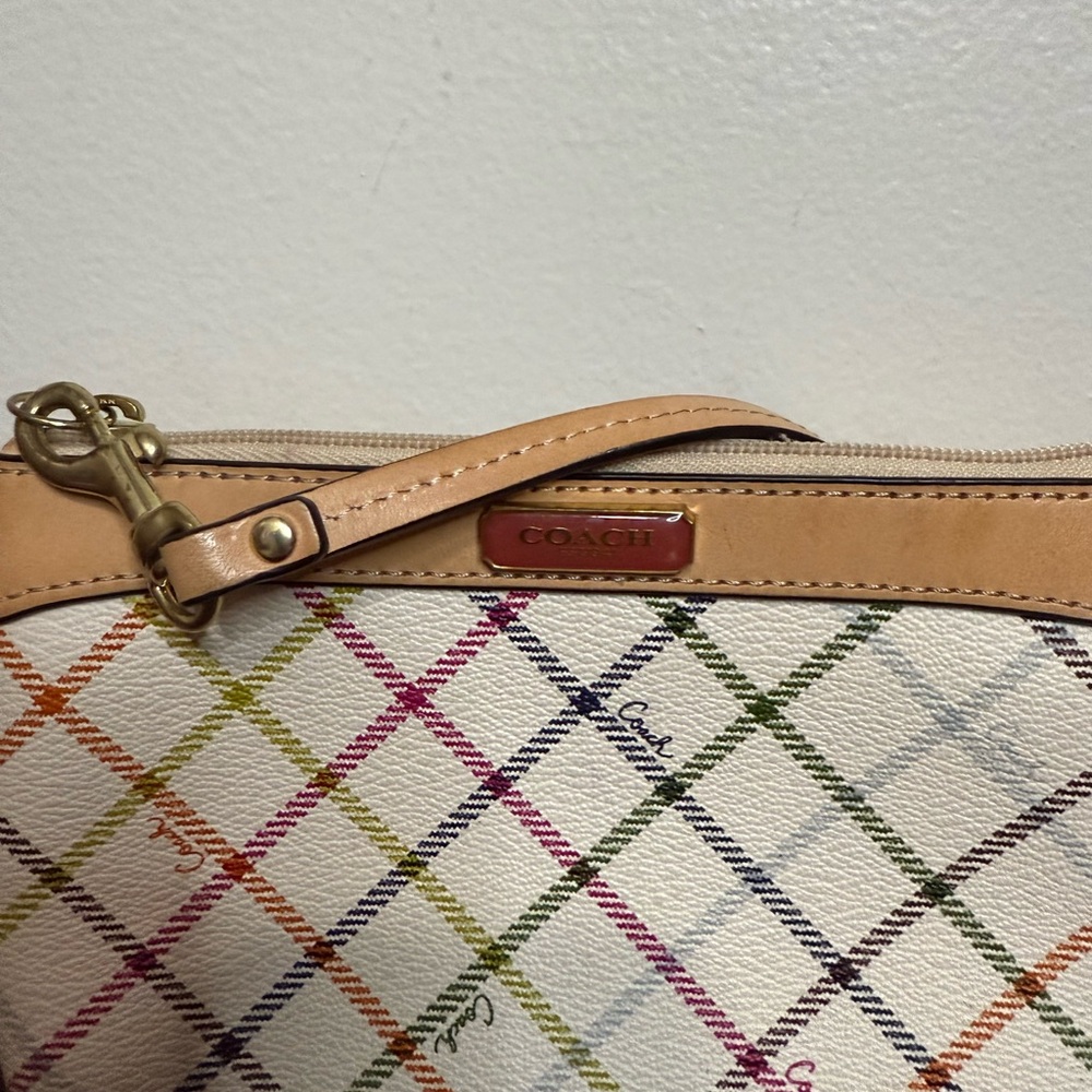 Coach Peyton Tattersall Multicolor Plaid Wristlet with leather trim - medium - Picture 2 of 16